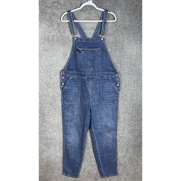Old Navy Denim - Old Navy Denim Bib Overalls Womens Size 18 Blue Stretch Pockets Tapered Leg